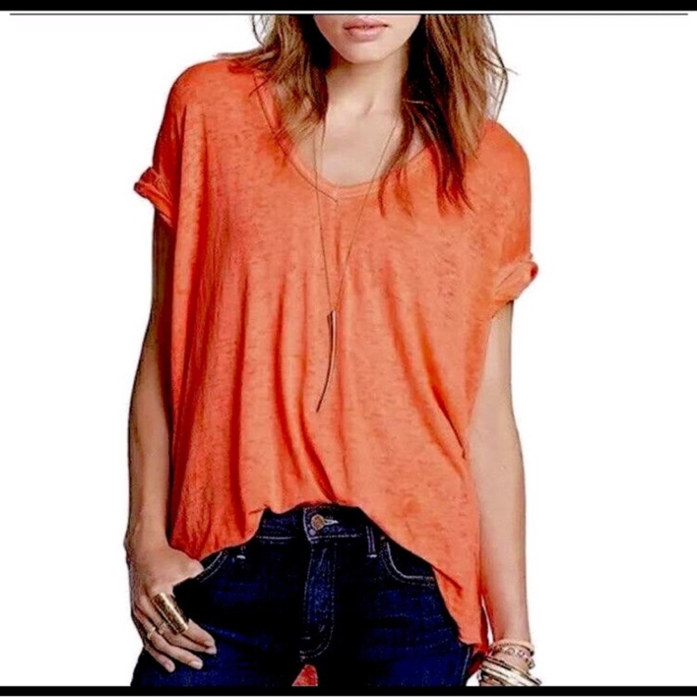 Free People We The Free Vibrant Orange Short Sleeve Tee